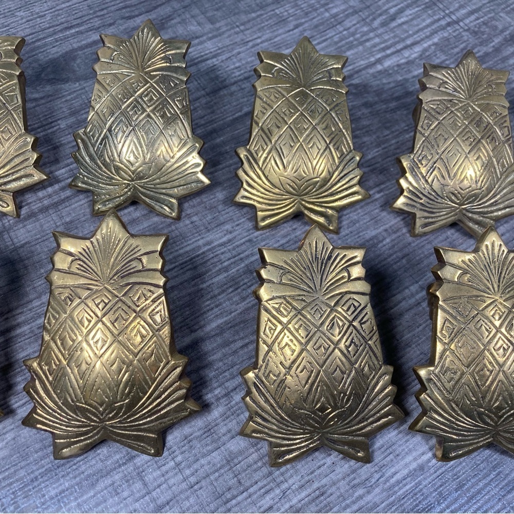 10 - Solid Brass Pineapple Napkin Rings Southern Hospitality - Picture 3 of 10